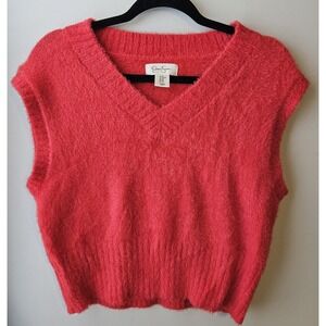 Jessica Simpson Mellon  Soft Cozy Fuzzy Cropped Sweater Vest XS V Neck Y2k